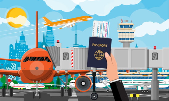 Valigia e passaporto in viaggio